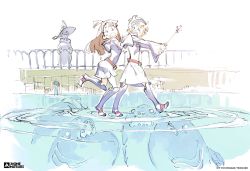 Rule 34 | 10s, 3girls, boots, dress, fish, from side, frown, glasses, hat, holding, kagari atsuko, little witch academia, lotte jansson, multiple girls, official art, round eyewear, sketch, standing, two-handed, v-shaped eyebrows, wand, water, witch hat, yoshinari you