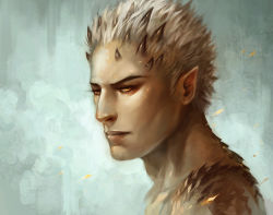 Rule 34 | 1boy, embers, horns, lips, male focus, md5 mismatch, orange eyes, original, pointy ears, resized, resolution mismatch, sandara, solo, source larger, spiked hair, upper body, white hair