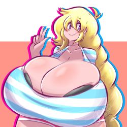 Rule 34 | absurdres, blonde hair, breasts, bursting breasts, cassie (theycallhimcake), cleavage, crysnickel, gigantic breasts, highres, thick thighs, thighs, twitter, wide hips