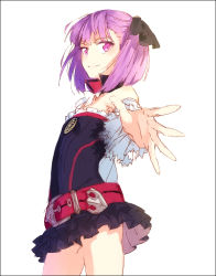 Rule 34 | 1girl, bare shoulders, belt, detached sleeves, fate/grand order, fate (series), hakusai (tiahszld), helena blavatsky (fate), looking at viewer, purple hair, simple background, smile, solo, white background