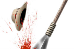 Rule 34 | blood, hat, no humans, original, polearm, shingyouji tatsuya, spear, weapon, weapon focus, white background