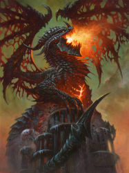 Rule 34 | alexhorley, armor, blizzard, breath weapon, breathing fire, claws, curled horns, deathwing, dragon, dragon horns, dragon tail, dragon wings, fantasy, fire, glowing, hearthstone, horns, large wings, monster, no humans, scales, sharp teeth, tail, talons, teeth, warcraft, western dragon, wings, world of warcraft