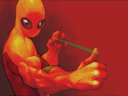 Rule 34 | 1boy, deadpool, deadpool (series), male focus, marvel, mask, muscular, rubber band, shiba (berryeater), solo, spider-man, spider-man (series)