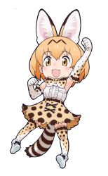 Rule 34 | 1girl, animal ears, blonde hair, extra ears, highres, kemono friends, looking at viewer, official art, serval (kemono friends), short hair, simple background, solo, tachi-e, tail, yellow eyes, yoshizaki mine