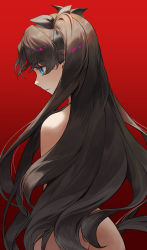 Rule 34 | 1girl, absurdres, ass, back, bare back, bare shoulders, black hair, blue eyes, completely nude, cotta (heleif), fate/grand order, fate/stay night, fate (series), highres, ishtar (fate), long hair, looking to the side, nude, red background, simple background, solo, tohsaka rin