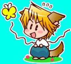 Rule 34 | 1boy, animal ears, blonde hair, blush stickers, bug, butterfly, chibi, chibi only, dog boy, dog ears, dog tail, flying sweatdrops, grass, insect, jonouchi katsuya, kemonomimi mode, looking back, lowres, male focus, open mouth, solo, squatting, tail, yu-gi-oh!, yu-gi-oh! duel monsters