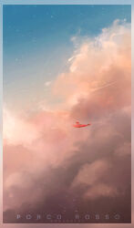 Rule 34 | 1boy, aircraft, airplane, artist name, cloud, commentary, copyright name, english commentary, gokupo101, highres, kurenai no buta, porco rosso (character), scenery, sky, solo, star (sky), studio ghibli