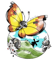 Rule 34 | artsy-theo, bug, butterfly, creature, creatures (company), evolutionary line, full body, game freak, gen 6 pokemon, insect, nintendo, no humans, outdoors, pokemon, pokemon (creature), scatterbug, spewpa, vivillon, vivillon (continental)