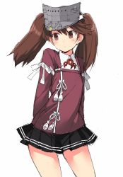 Rule 34 | 10s, 1girl, 501092-taka, brown eyes, brown hair, hat, japanese clothes, kantai collection, long hair, onmyouji, ryuujou (kancolle), shikigami, simple background, sketch, solo, twintails, visor cap