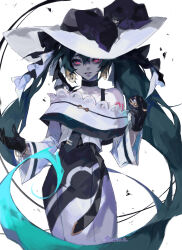 Rule 34 | 1girl, absurdres, akame (chokydaum), black bow, black choker, black gloves, blue hair, bow, choker, commentary request, creatures (company), dark miku (project voltage), dated, dusk ball, earrings, game freak, ghost, gloves, gradient hair, grey shirt, hat, hat bow, hatsune miku, highres, holding, holding poke ball, jewelry, korean commentary, looking at viewer, luxury ball, multicolored hair, nintendo, pale skin, poke ball, pokemon, project voltage, purple eyes, shirt, signature, solo, twintails, vocaloid, white background
