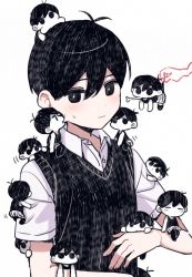 Rule 34 | 6+boys, black eyes, black hair, black sweater vest, bright pupils, closed mouth, collared shirt, colored skin, expressionless, geckoyutuyamori, looking at viewer, mini person, miniboy, multiple boys, omori, omori (omori), shirt, short sleeves, sunny (omori), sweater vest, white pupils, white shirt, white skin