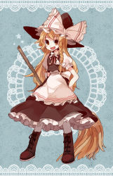 Rule 34 | 1girl, apron, bad id, bad pixiv id, bow, broom, chachi (azuzu), dress, female focus, full body, hat, kirisame marisa, solo, touhou, witch, witch hat