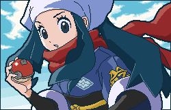 Rule 34 | 1girl, akari (pokemon), aoshima (pidove810), cloud, commentary request, creatures (company), eyelashes, floating scarf, from below, game freak, hand up, head scarf, holding, holding poke ball, long hair, lowres, nintendo, parted lips, pixel art, poke ball, poke ball (legends), pokemon, pokemon legends: arceus, ponytail, red scarf, sash, scarf, sidelocks, sky, solo, undershirt, upper body, white headwear