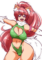 Rule 34 | 1girl, :d, animal ears, bare legs, bare shoulders, breasts, cat ears, cat girl, cleavage, cleavage cutout, clothing cutout, curvy, female focus, full body, happy, heart cutout, highleg, highleg leotard, highres, large breasts, leotard, long hair, looking at viewer, open mouth, paw print, perisie (star ocean), pink hair, ponytail, red eyes, ryoi, simple background, smile, solo, star ocean, star ocean first departure, thick thighs, thighs, thong leotard, very long hair, white background