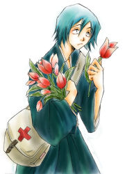 Rule 34 | bag, bleach, blue hair, bouquet, cross, flower, male focus, red cross, short hair, shoulder bag, tulip, yamada hanatarou