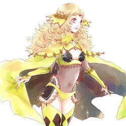Rule 34 | 1girl, bare shoulders, blonde hair, breasts, cape, cleavage, fire emblem, fire emblem fates, hair ornament, insarability, long hair, nintendo, ophelia (fire emblem), simple background, small breasts, solo, white background