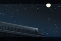 Rule 34 | architecture, bad id, bad pixiv id, blurry, depth of field, east asian architecture, full moon, ghostly field club, letterboxed, moon, no humans, rooftop, star (sky), temple, tokoroten (hmmuk), touhou