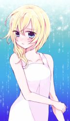 Rule 34 | 1girl, bare shoulders, blonde hair, blue eyes, breasts, closed mouth, collarbone, dress, kingdom hearts, kingdom hearts ii, long hair, namine, solo, white dress