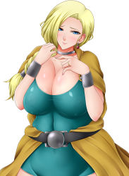 Rule 34 | 1girl, bianca (dq5), blonde hair, breasts, bursting breasts, cleavage, dragon quest, dragon quest v, earrings, huge breasts, jewelry, saogokushi, simple background, skin tight, square enix