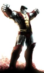 Rule 34 | 10s, 1boy, abs, black hair, boots, colored skin, colossus (x-men), grey skin, highres, male focus, marvel, metal skin, naratani, simple background, solo, superhero costume, white background, x-men