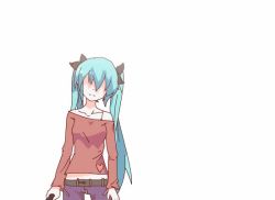 Rule 34 | 00s, 1girl, animated, animated gif, aqua hair, blood, hatsune miku, long hair, qys3, red eyes, simple background, solo, standing, twintails, ugoira, very long hair, vocaloid, weapon, white background