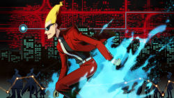 Rule 34 | 1boy, belt, blonde hair, building, capcom, cityscape, dog, fire, ghost, ghost trick, hasekura, high contrast, jacket, jowd, cabanela, kamila (ghost trick), lamp, lynne (ghost trick), male focus, map, missile (ghost trick), necktie, open mouth, pants, pointy hair, professor (ghost trick), ray (ghost trick), red pants, running, silhouette, sissel (ghost trick), solo, sunglasses