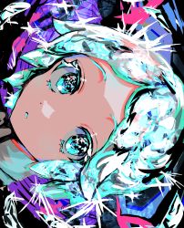 Rule 34 | 1other, abstract, abstract background, absurdres, black eyes, blue eyes, close-up, crystal hair, highres, houseki no kuni, looking at viewer, momae makku, other focus, parted bangs, parted lips, phosphophyllite, portrait, short hair, sidelocks, sideways, solo, sparkling eyes, teeth, white hair