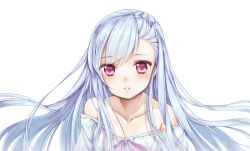 Rule 34 | 1girl, anz (starry), bad id, bare shoulders, benya (tales weaver), blue hair, blush, children of the rune, collarbone, dress, flat chest, hair ornament, hairclip, long hair, red eyes, simple background, solo, tales weaver, upper body, white background