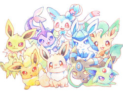 Rule 34 | :3, :d, alternate color, animal focus, blue eyes, closed eyes, closed mouth, commentary, creatures (company), eevee, espeon, everyone, evolutionary line, flareon, game freak, gen 1 pokemon, gen 2 pokemon, gen 4 pokemon, gen 6 pokemon, glaceon, jolteon, kana (maple926), leafeon, looking at viewer, nintendo, no humans, open mouth, pokemon, pokemon (creature), purple eyes, red eyes, shiny pokemon, simple background, smile, split mouth, sylveon, toes, umbreon, vaporeon, white background, yellow eyes