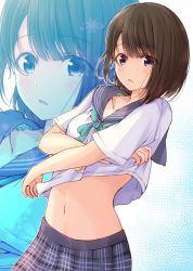 Rule 34 | 1girl, blue reflection, blue reflection (series), fujisaki kyouya, highres, school uniform, serafuku, shirai hinako, tagme, undressing