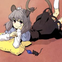 Rule 34 | 1girl, animal ears, female focus, jewelry, lowres, lying, mouse (animal), mouse ears, mouse tail, nazrin, pendant, solo, tail, tomobe kinuko, touhou