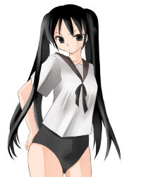Rule 34 | 1girl, black eyes, black hair, female focus, placebo2nd, simple background, solo, standing, tagme, twintails, white background