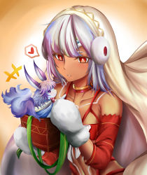 Rule 34 | 10s, 1girl, altera (fate), altera the santa (fate), bad id, bad pixiv id, bare shoulders, blunt bangs, breasts, choker, dark-skinned female, dark skin, detached sleeves, earmuffs, fate/extella, fate/extra, fate/grand order, fate (series), fou (fate), full-body tattoo, gift, headdress, holding, holding gift, midriff, navel, parted lips, red eyes, shiki (chen321aa), simple background, small breasts, solo, tan, tattoo, veil, white hair