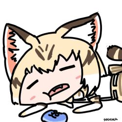 Rule 34 | 1girl, animal ears, animated, animated gif, closed eyes, fangs, japari symbol, kemono friends, lowres, open mouth, sand cat (kemono friends), seseren, tail