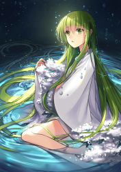 Rule 34 | 1boy, absurdly long hair, absurdres, androgynous, bym, enkidu (fate), fate/strange fake, fate (series), green eyes, hair between eyes, highres, long hair, male focus, parted lips, sitting, solo, very long hair, water