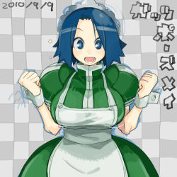 Rule 34 | 1girl, blue eyes, blue hair, maid, matching hair/eyes, mei (takayama toshinori), original, short hair, solo, takayama toshinori
