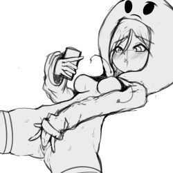 Rule 34 | 1girl, absurdres, blush, bottomless, breasts, cellphone, drawstring, drooling, emoji, female focus, female masturbation, fingering, fir3born, greyscale, hair between eyes, half-closed eyes, hand up, highres, holding, holding phone, hood, hood up, hooded shrug, long sleeves, looking at phone, lying, masturbation, medium breasts, monochrome, nose blush, on back, open mouth, original, phone, pussy, pussy juice, raised eyebrows, saliva, short hair, shrug (clothing), simple background, sketch, skindentation, sleeves past wrists, smartphone, solo, spread legs, sweat, thighhighs, thonk (fir3born), uncensored, vaginal, white background