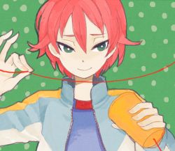 Rule 34 | bad id, bad pixiv id, cup, disposable cup, green eyes, inazuma eleven, inazuma eleven (series), kiyama hiroto, l hakase, male focus, phone, red hair, short hair, smile, solo, string, string of fate, string phone