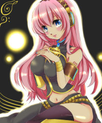 Rule 34 | blue eyes, breasts, chigo, large breasts, long hair, megurine luka, midriff, pink hair, solo, vocaloid