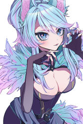 Rule 34 | 1girl, absurdres, animal ear fluff, animal ears, black dress, blue eyes, blue hair, blue nails, breasts, cleavage, cleavage cutout, clothing cutout, dradra tw, dress, highres, large breasts, looking at viewer, multicolored hair, nail polish, open mouth, pink hair, short hair, silvervale, silvervale (corrupted raven), smile, solo, streaked hair, swept bangs, tail, virtual youtuber, vshojo, wolf ears, wolf girl, wolf tail