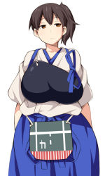 Rule 34 | 10s, 1girl, bad id, bad pixiv id, breasts, brown eyes, brown hair, expressionless, huge breasts, impossible clothes, japanese clothes, kaga (kancolle), kantai collection, looking at viewer, plump, short hair, side ponytail, skirt, solo, uccow, wide hips