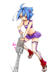 Rule 34 | 10s, 1boy, belt, blue hair, candy, chainsaw, clothes writing, cosplay, crop top, crossdressing, crossover, english text, food, future card buddyfight, grasshopper manufacture, hair ornament, juliet starling, juliet starling (cosplay), leg warmers, lollipop, lollipop chainsaw, male focus, midriff, miniskirt, mouth hold, navel, red eyes, ryuuenji tasuku, scrunchie, simple background, sketch, skirt, solo, thighhighs, tobi (one), trap, white background, white thighhighs, wristband