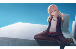 Rule 34 | 1girl, black jacket, black pantyhose, blazer, brown footwear, brown hair, closed mouth, collared shirt, commentary request, feet out of frame, green eyes, grey skirt, grey sweater, gridman universe, head tilt, heijialan, highres, jacket, loafers, long hair, looking at viewer, minami yume, no shoes, open clothes, open jacket, pantyhose, pleated skirt, shirt, shoes, sitting, skirt, solo, ssss.dynazenon, sweater, white shirt