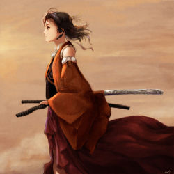 Rule 34 | 1girl, blue eyes, brown hair, detached sleeves, headset, highres, original, shiika sadamasa, short hair, solo, sword, weapon