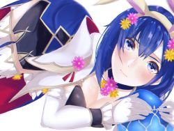Rule 34 | 1girl, aone hiiro, bad id, bad pixiv id, blue eyes, blue hair, blush, boots, breasts, catria (fire emblem), cleavage, dress, easter, easter egg, egg, elbow gloves, embarrassed, fire emblem, fire emblem heroes, flower, gloves, hair flower, hair ornament, leotard, looking at viewer, lying, medium breasts, nintendo, on side, playboy bunny, rabbit girl, short dress, short hair, solo, thigh boots, thighhighs, white gloves
