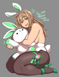 Rule 34 | 1girl, 2020, agawa ryou, animal ears, bare shoulders, blonde hair, breasts, commentary, dated, fake animal ears, full body, grey background, heart, high heels, large breasts, leotard, looking at viewer, nail polish, open mouth, original, pantyhose, playboy bunny, pumps, rabbit ears, rabbit tail, red eyes, round teeth, seiza, sideboob, simple background, sitting, smile, solo, stuffed animal, stuffed rabbit, stuffed toy, tail, teeth, thick thighs, thighs