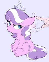 Rule 34 | 1girl, 1other, anger vein, blue eyes, crown, diamond tiara, grey background, highres, multicolored hair, my little pony, my little pony: friendship is magic, pink fur, pony (animal), purple hair, shino (shinokani), simple background, sound effects, two-tone hair, white hair
