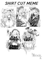 Rule 34 | !, !!, 1girl, bandages, beret, braid, breasts, chart, cleavage cutout, clothing cutout, english text, g36c (burning-eyed g36c) (girls&#039; frontline), g36c (girls&#039; frontline), g36c (ode to summer) (girls&#039; frontline), g36c (red beret) (girls&#039; frontline), g36c (you who steps up) (girls&#039; frontline), girls&#039; frontline, greyscale, hair over one eye, hat, heart, highres, huge breasts, iapoc, long hair, meme, monochrome, multiple drawing challenge, official alternate costume, shirt cut meme, side braid, speech bubble, spoken heart, torn clothes