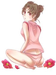 Rule 34 | 1girl, back, barefoot, brown eyes, brown hair, female focus, flower, full body, izayoi0804, looking at viewer, looking back, naruto, naruto (series), panties, simple background, solo, tenten (naruto), underwear, white background