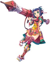 Rule 34 | 1girl, :o, anping kohou (oshiro project), blue hair, boots, detached sleeves, full body, green eyes, hair ornament, holding, holding weapon, kokka han, m1 bazooka, official art, oshiro project:re, oshiro project:re, purple thighhighs, rocket launcher, rpg (weapon), short hair, solo, thighhighs, transparent background, weapon